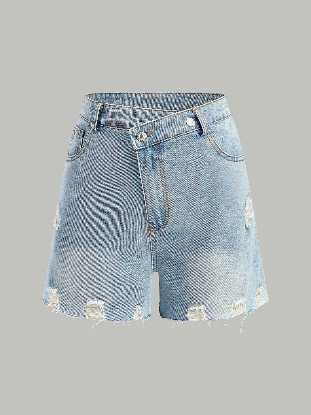 Asymmetrische Taille Distressed Denim Shorts