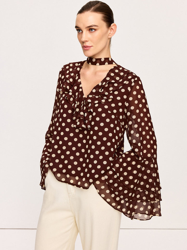 Polka Dot Glockenärmel Chiffonbluse