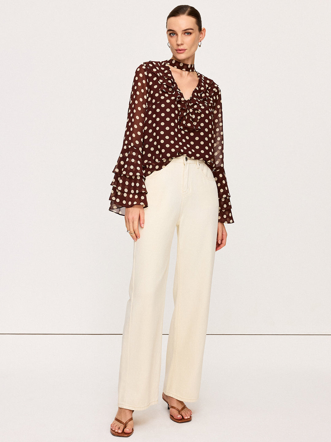 Polka Dot Glockenärmel Chiffonbluse