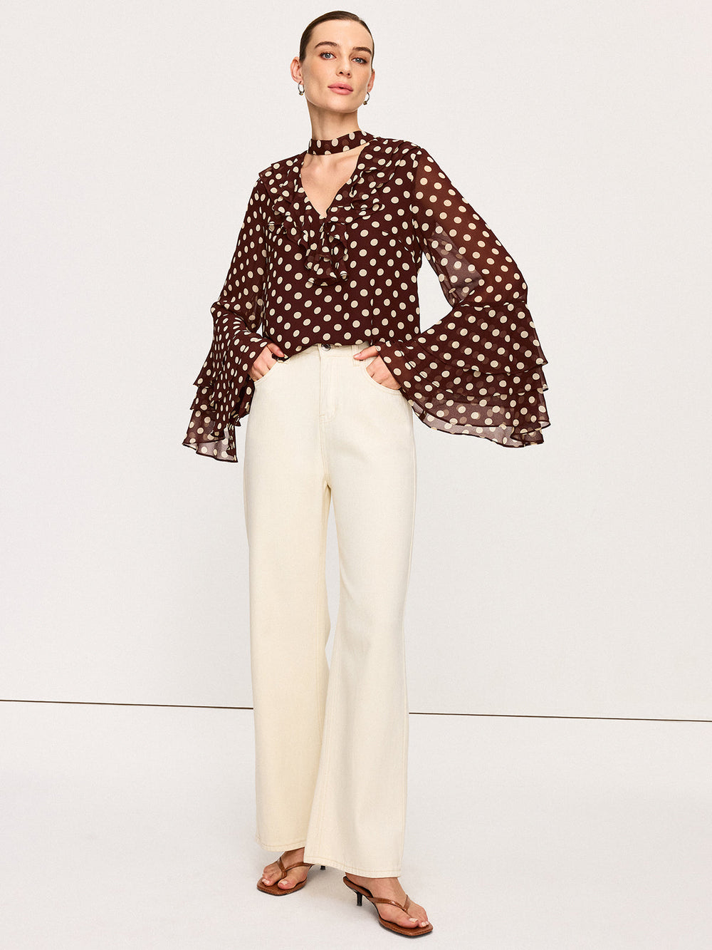 Polka Dot Glockenärmel Chiffonbluse