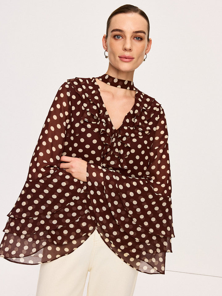 Polka Dot Glockenärmel Chiffonbluse