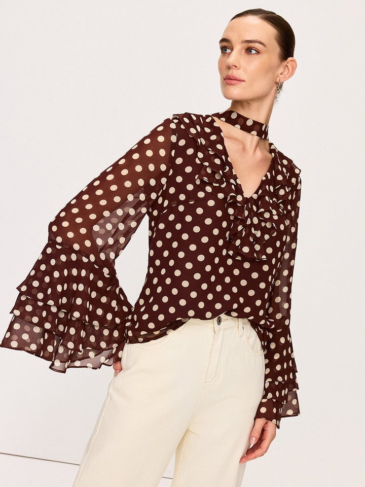 Polka Dot Glockenärmel Chiffonbluse
