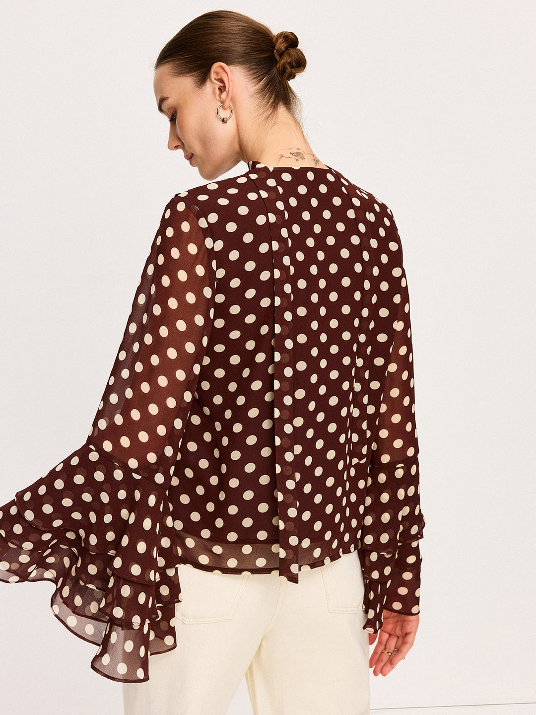 Polka Dot Glockenärmel Chiffonbluse