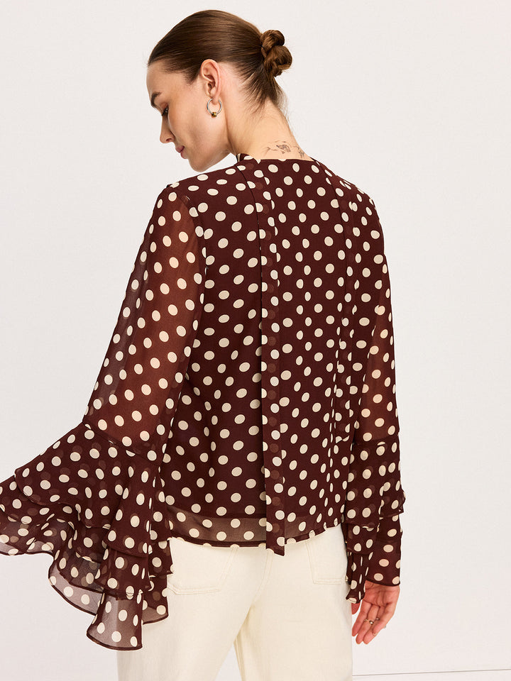 Polka Dot Glockenärmel Chiffonbluse