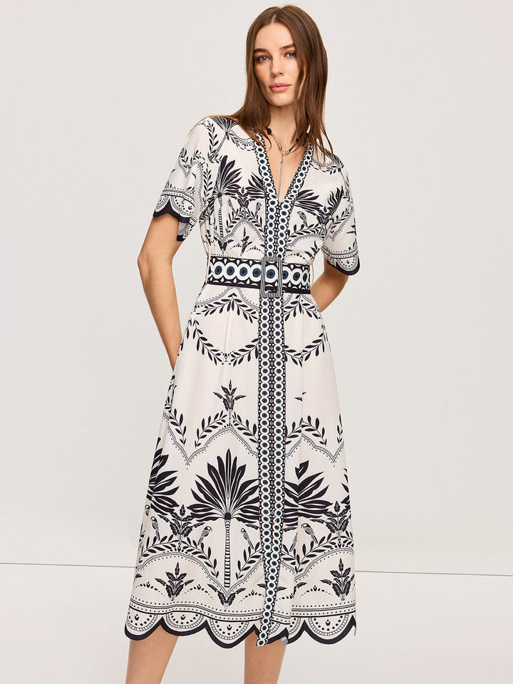 Boho Blumen V-Ausschnitt Midi Kleid