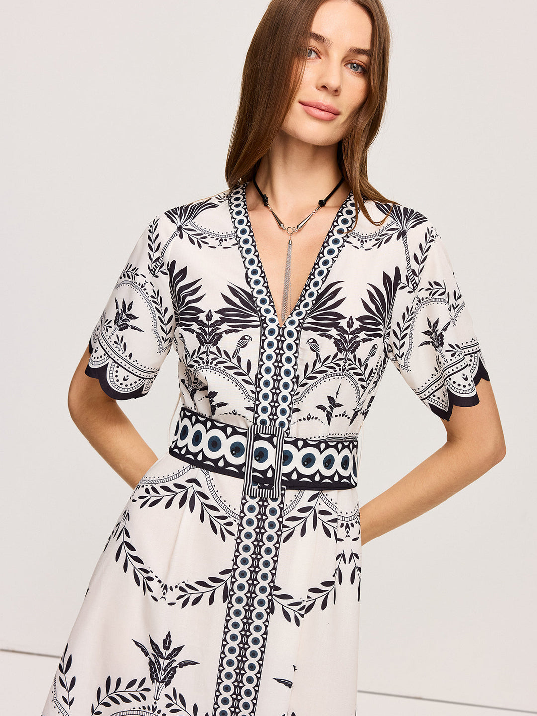 Boho Blumen V-Ausschnitt Midi Kleid