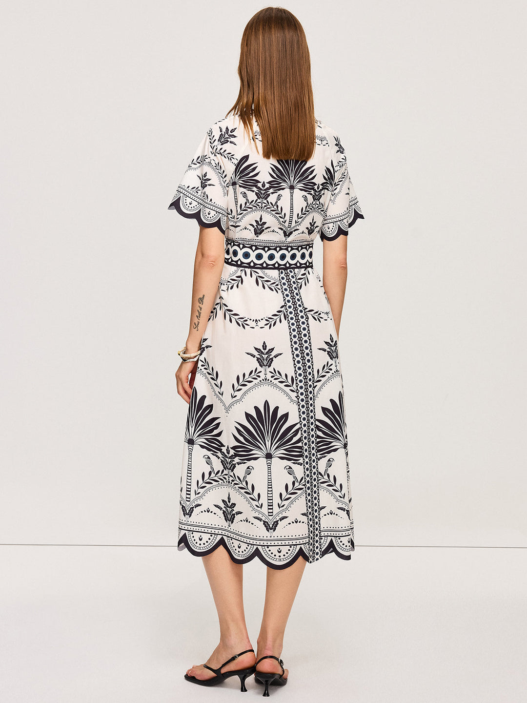 Boho Blumen V-Ausschnitt Midi Kleid