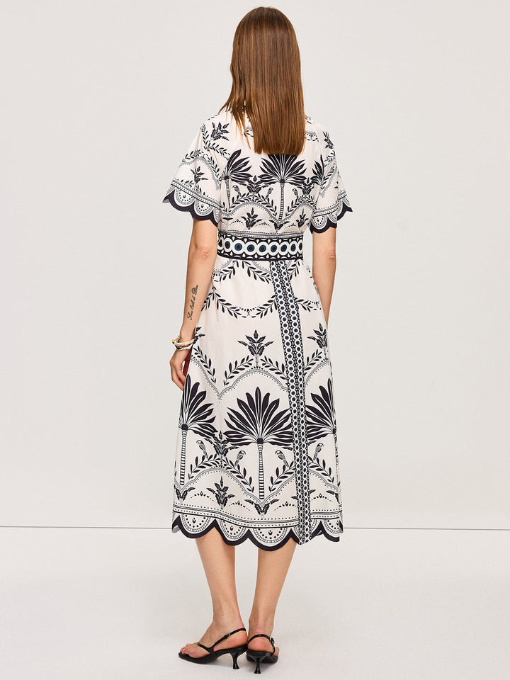 Boho Blumen V-Ausschnitt Midi Kleid