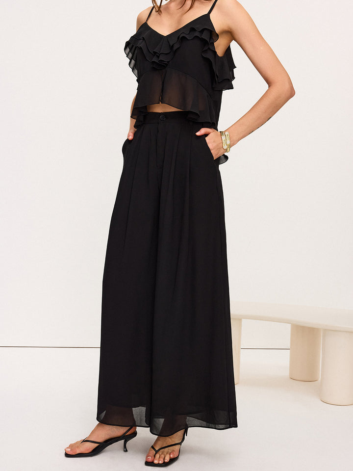 Chiffon Rüschen-Oberteil und Marlenehosen-Set