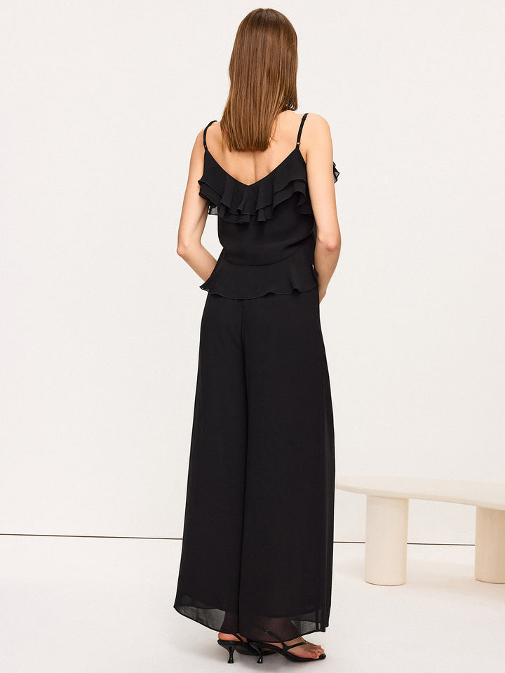 Chiffon Rüschen-Oberteil und Marlenehosen-Set