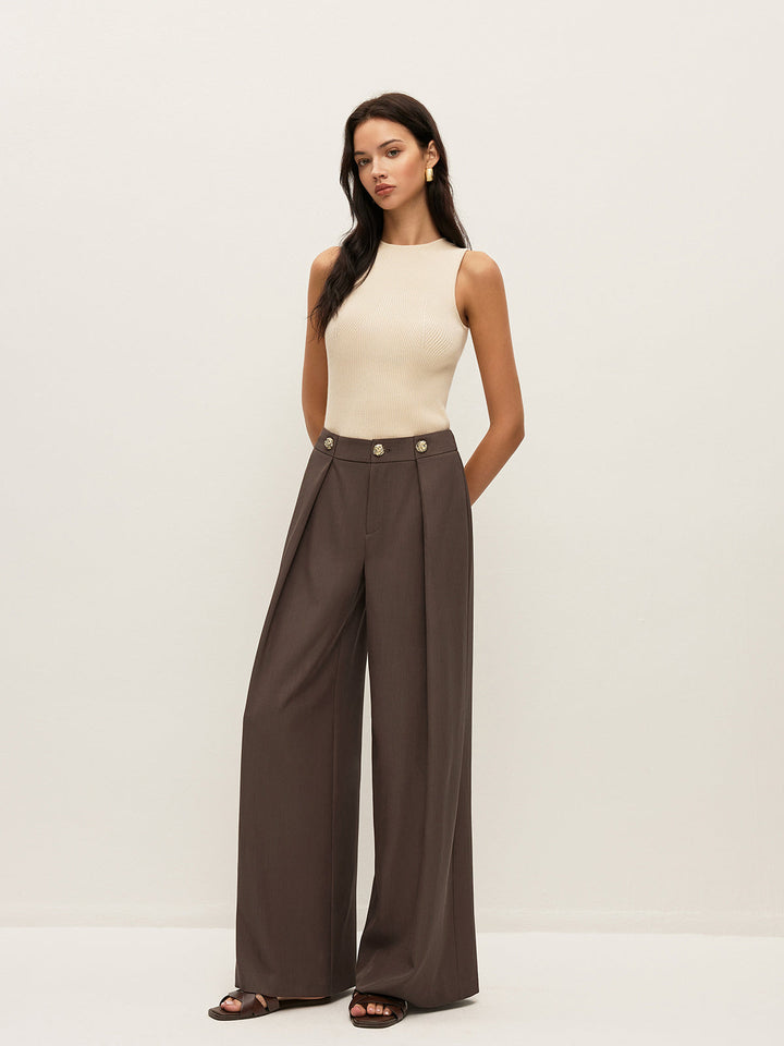 Mitte-Taille-Hose mit Metall-Detail und Falten