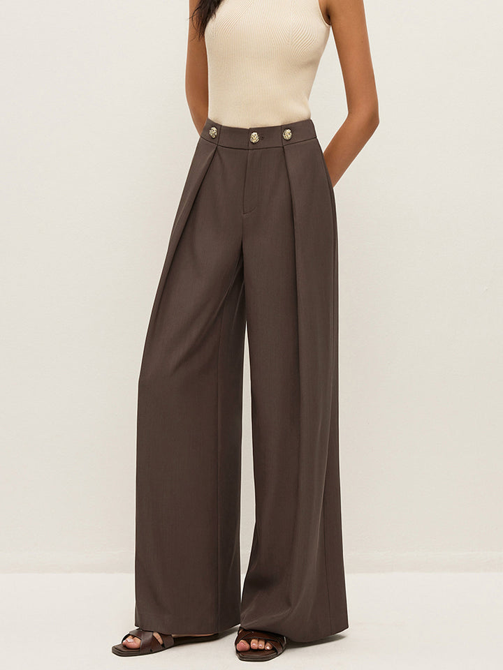 Mitte-Taille-Hose mit Metall-Detail und Falten