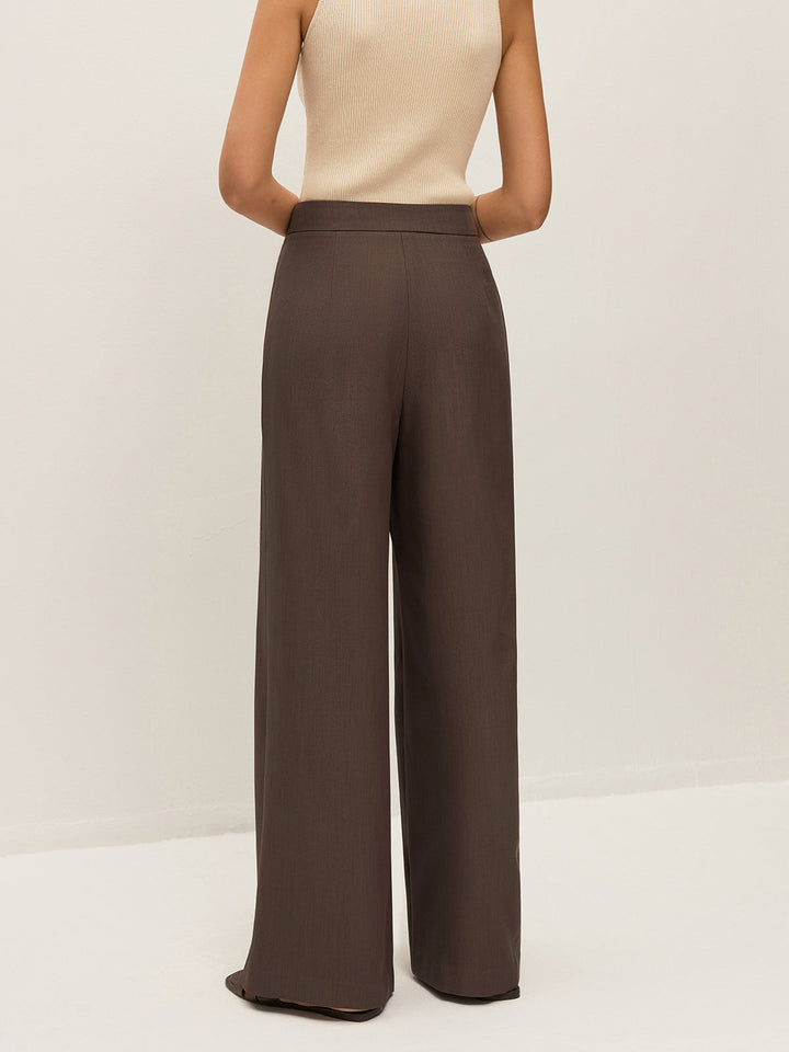 Mitte-Taille-Hose mit Metall-Detail und Falten