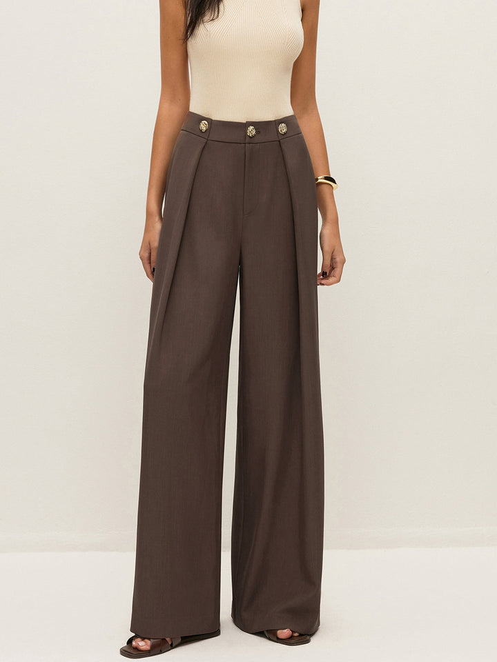 Mitte-Taille-Hose mit Metall-Detail und Falten
