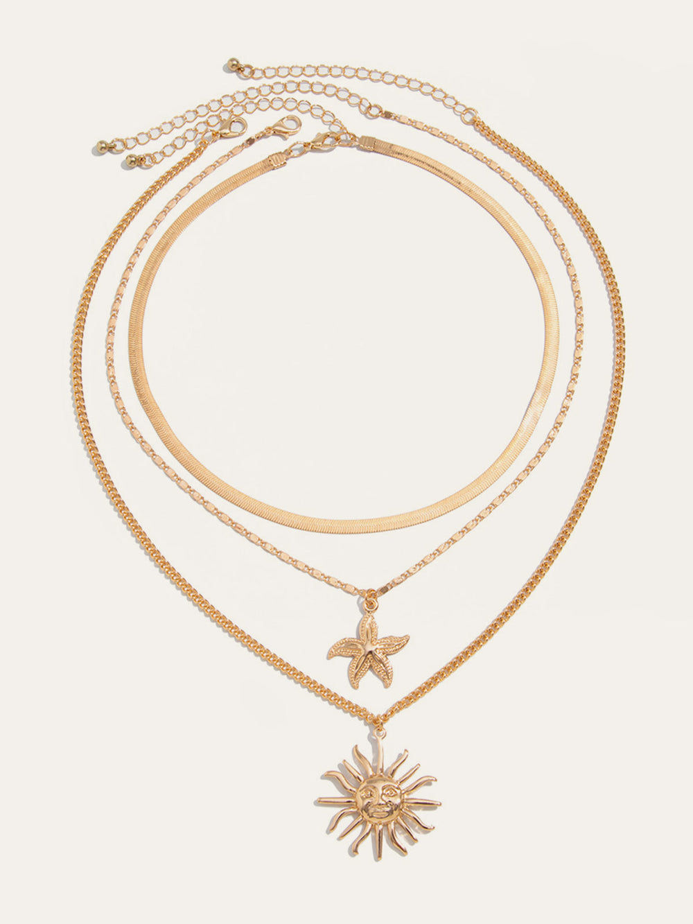 Mehrschichtiges Gold Sonne und Seestern Halsketten-Set