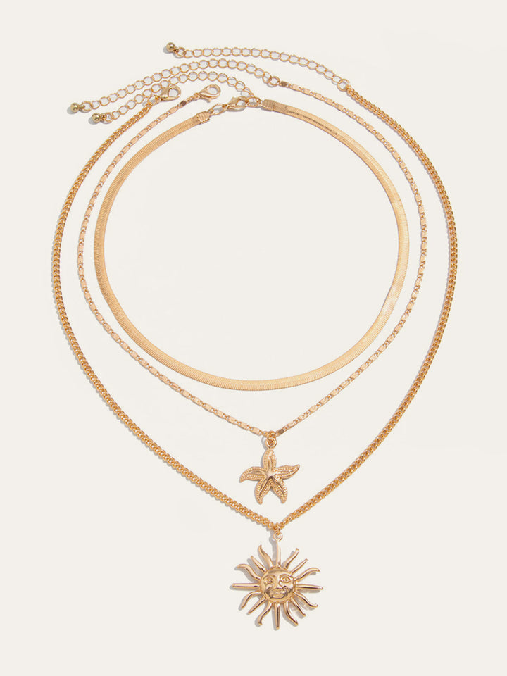Mehrschichtiges Gold Sonne und Seestern Halsketten-Set