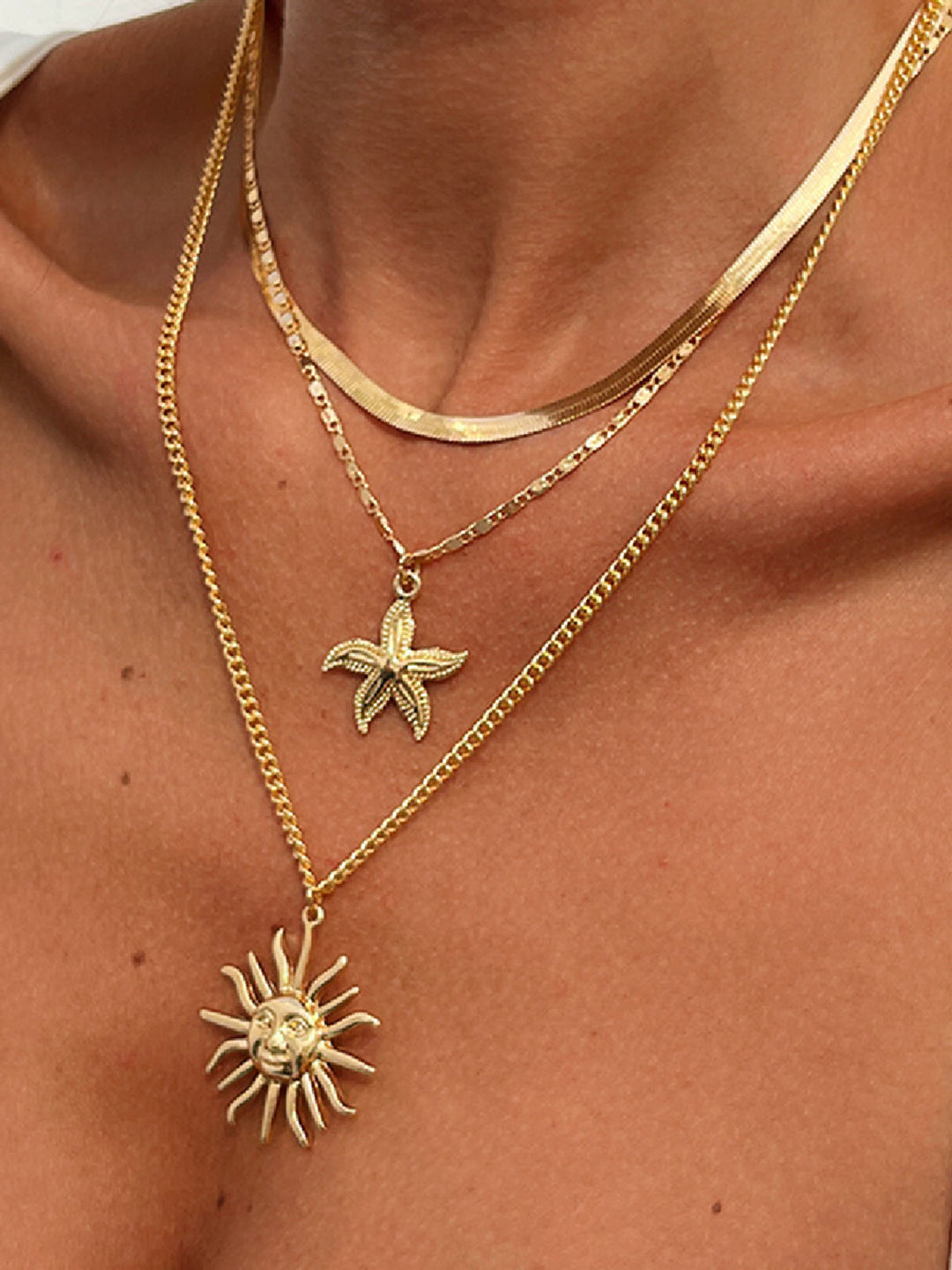Mehrschichtiges Gold Sonne und Seestern Halsketten-Set