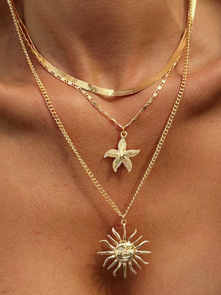 Mehrschichtiges Gold Sonne und Seestern Halsketten-Set