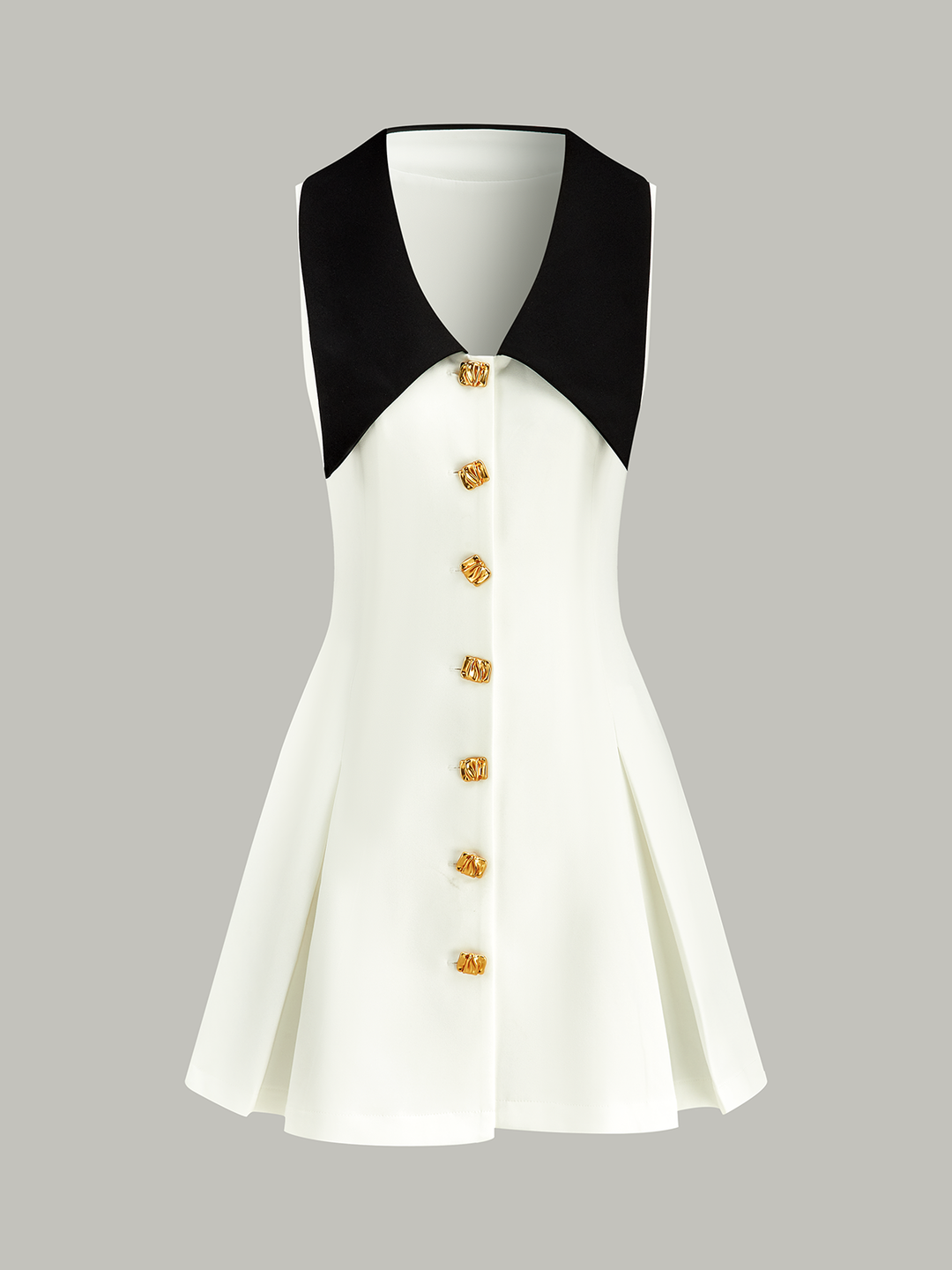 Goldfarbene Colorblock-Midikleid mit Knöpfen