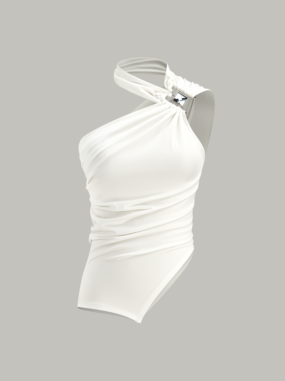 Asymmetrisches Neckholder-Oberteil mit Raffung