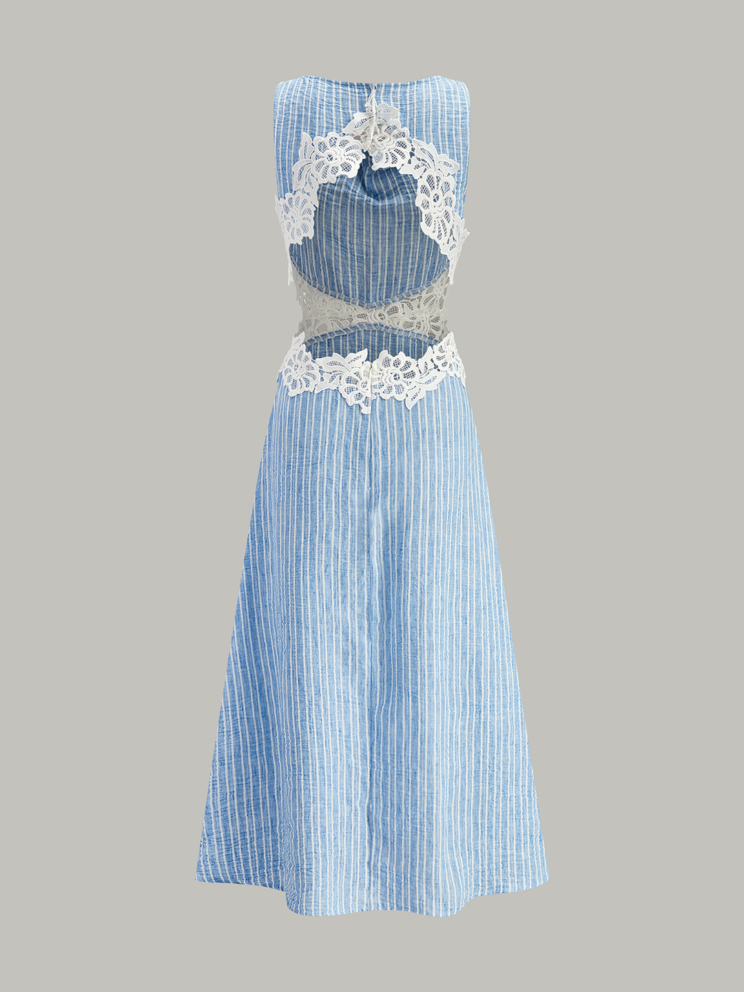 Gestreiftes Kleid mit Rückenausschnitt und Spitzendetail