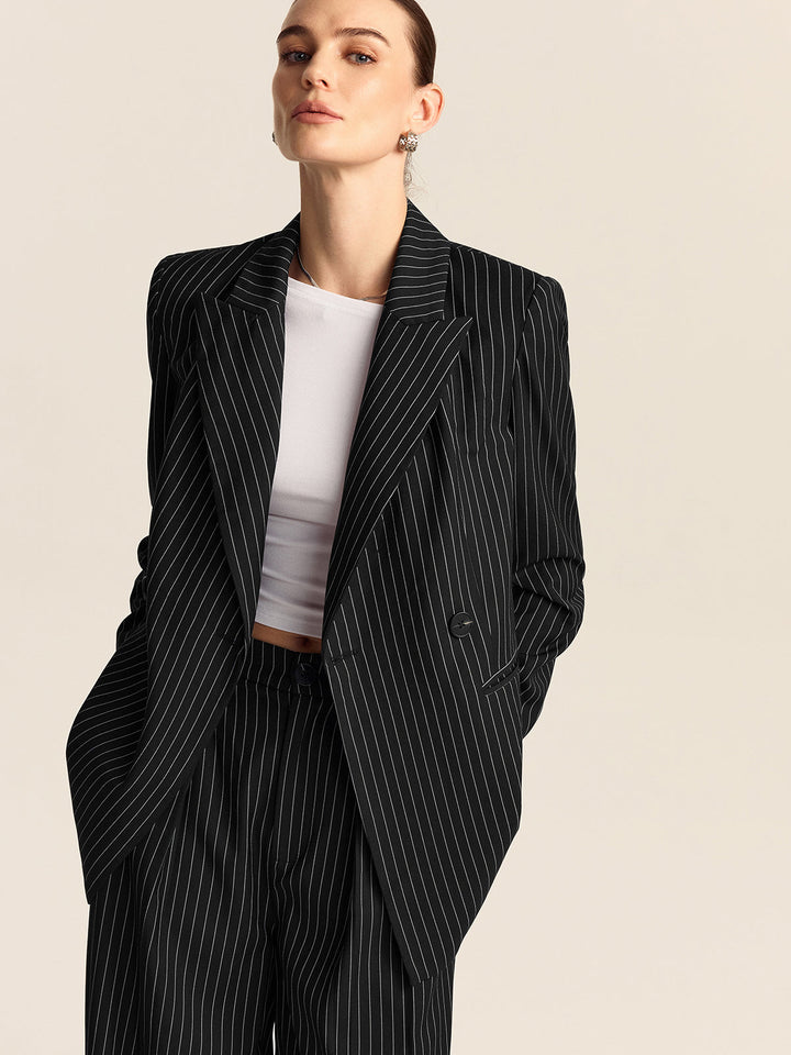 Gestreifter Zweireihiger Blazer