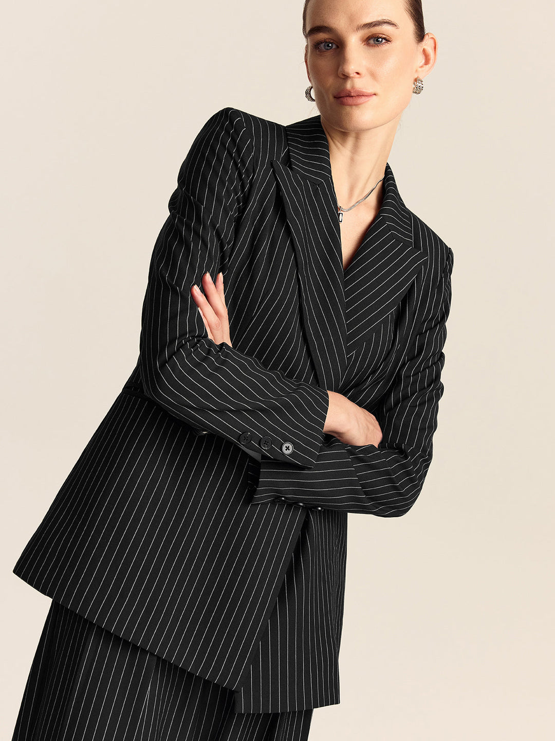 Gestreifter Zweireihiger Blazer