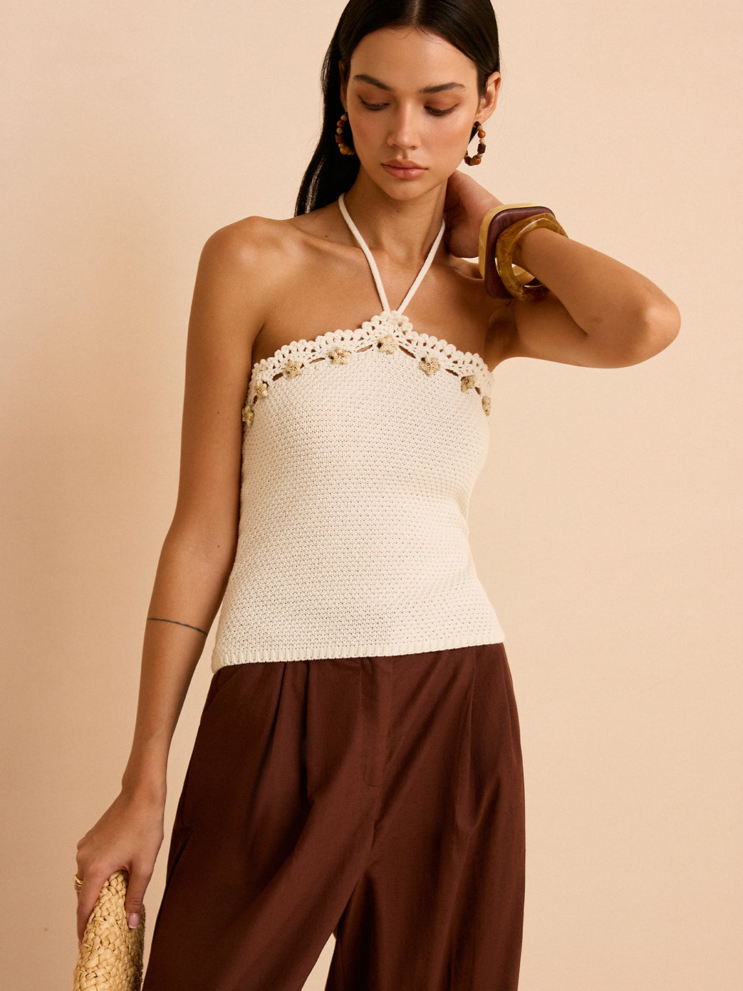 Häkel-Bandeau-Top mit Blumenbesatz