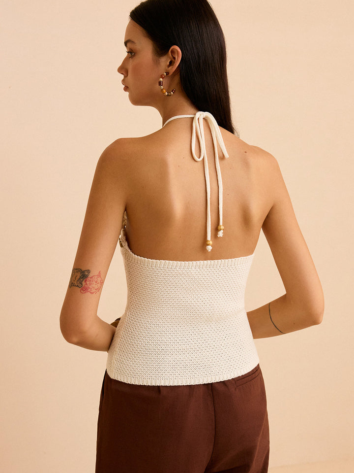 Häkel-Bandeau-Top mit Blumenbesatz