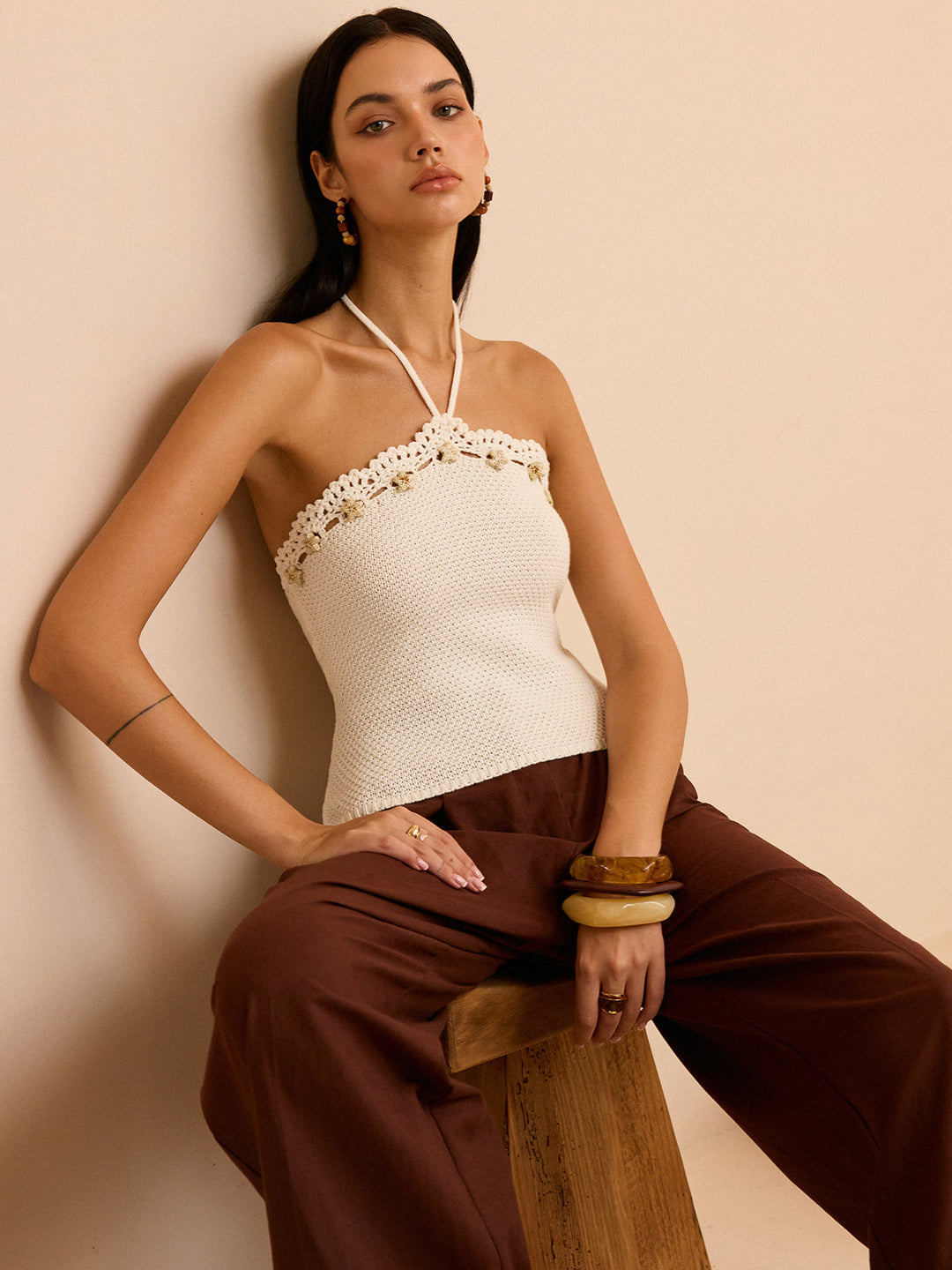 Häkel-Bandeau-Top mit Blumenbesatz