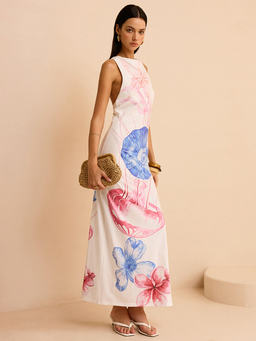 Maxikleid mit Schlitz und Meerjungfrauen-Print