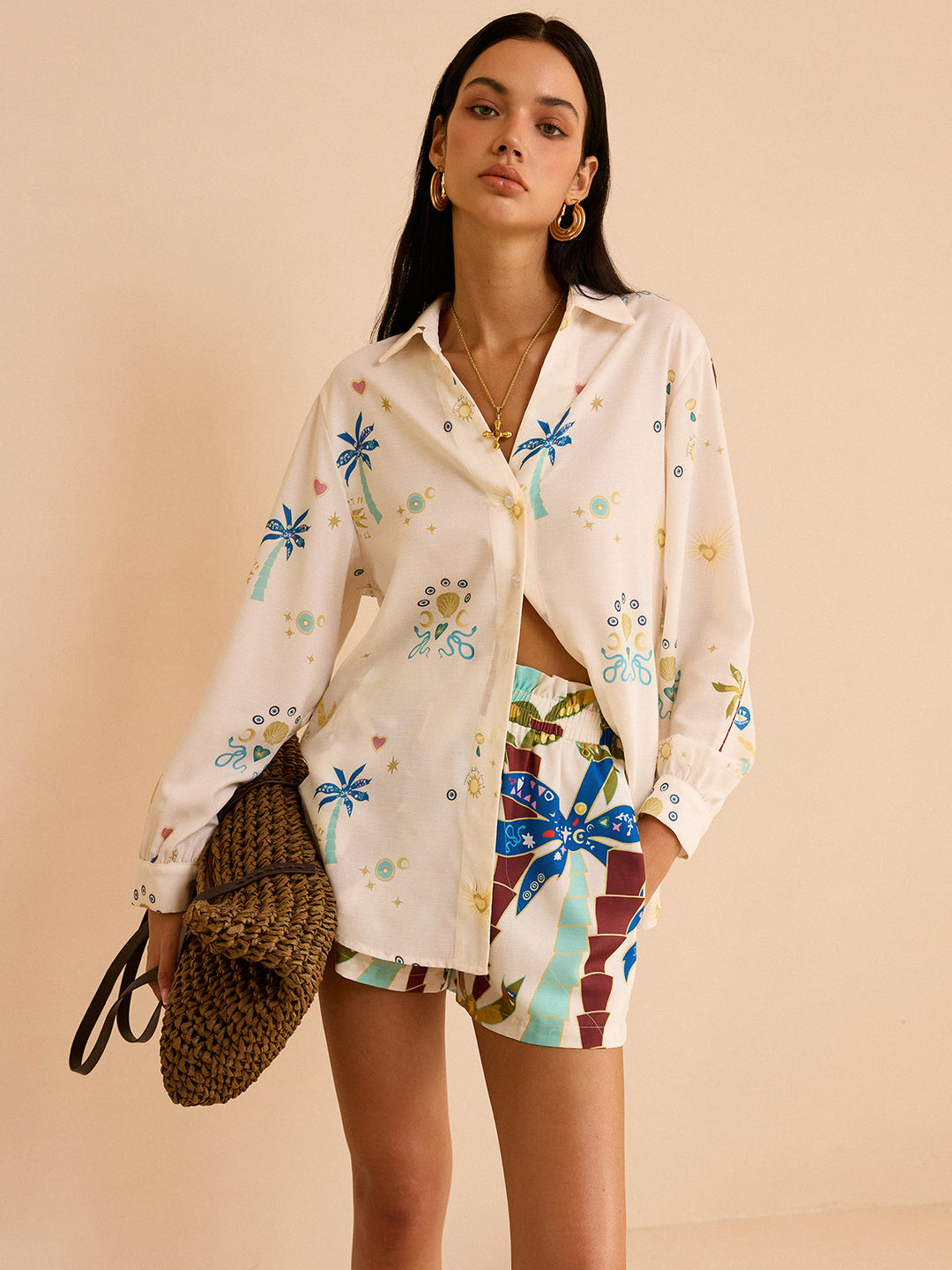 Tropisches Print-Shorts-Set