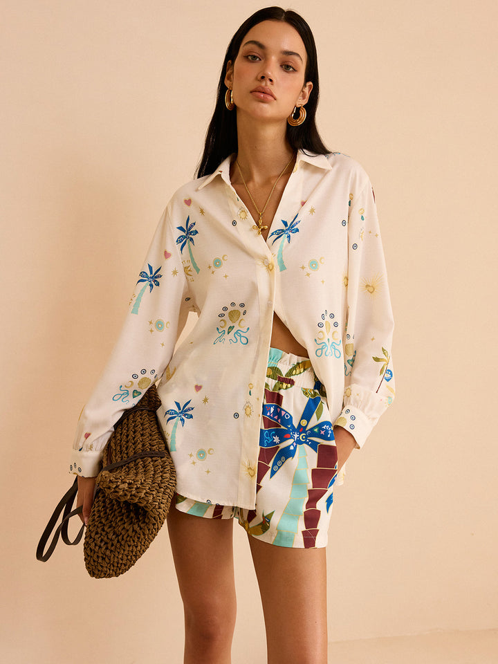 Tropisches Print-Shorts-Set