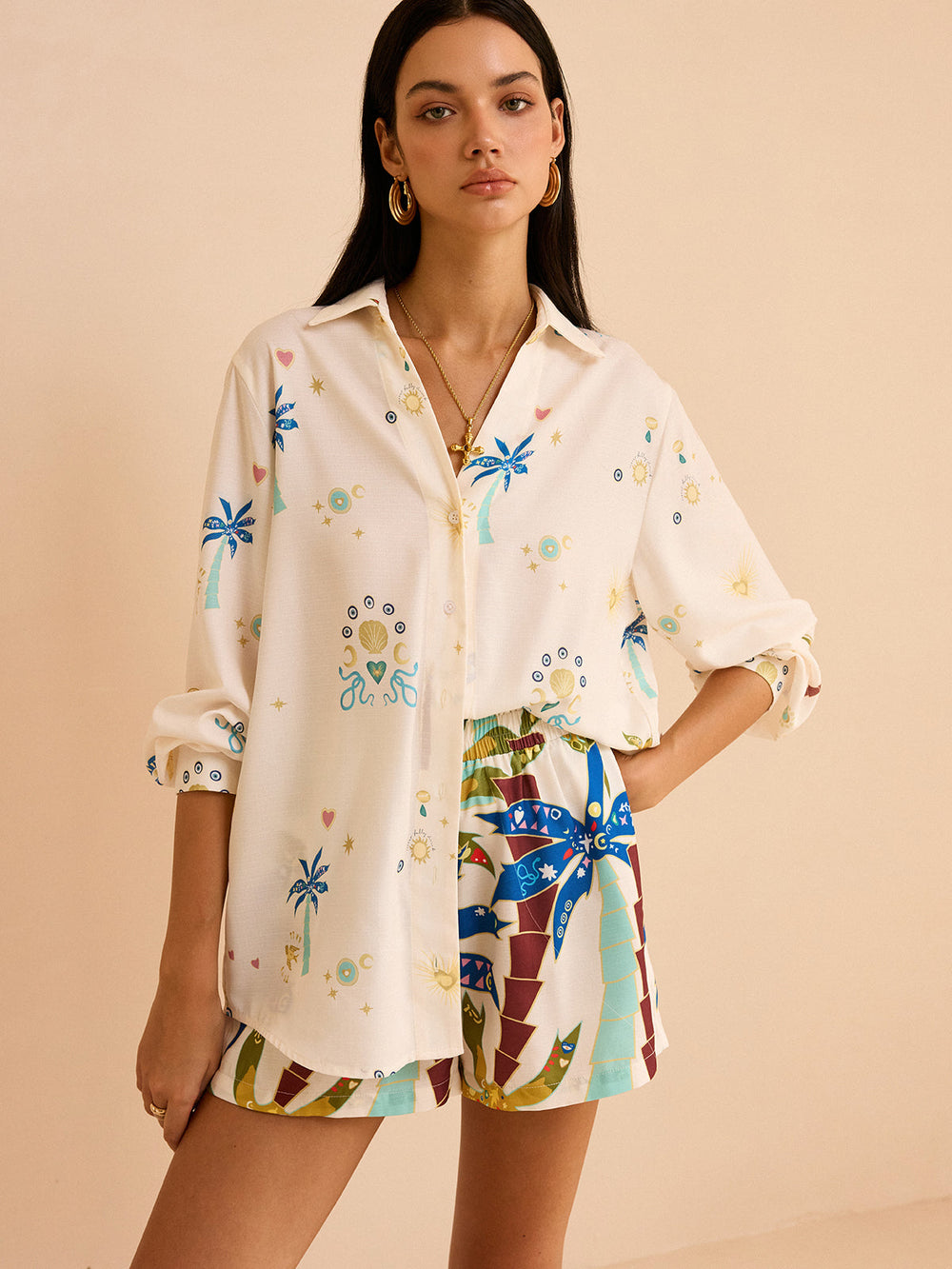 Tropisches Print-Shorts-Set