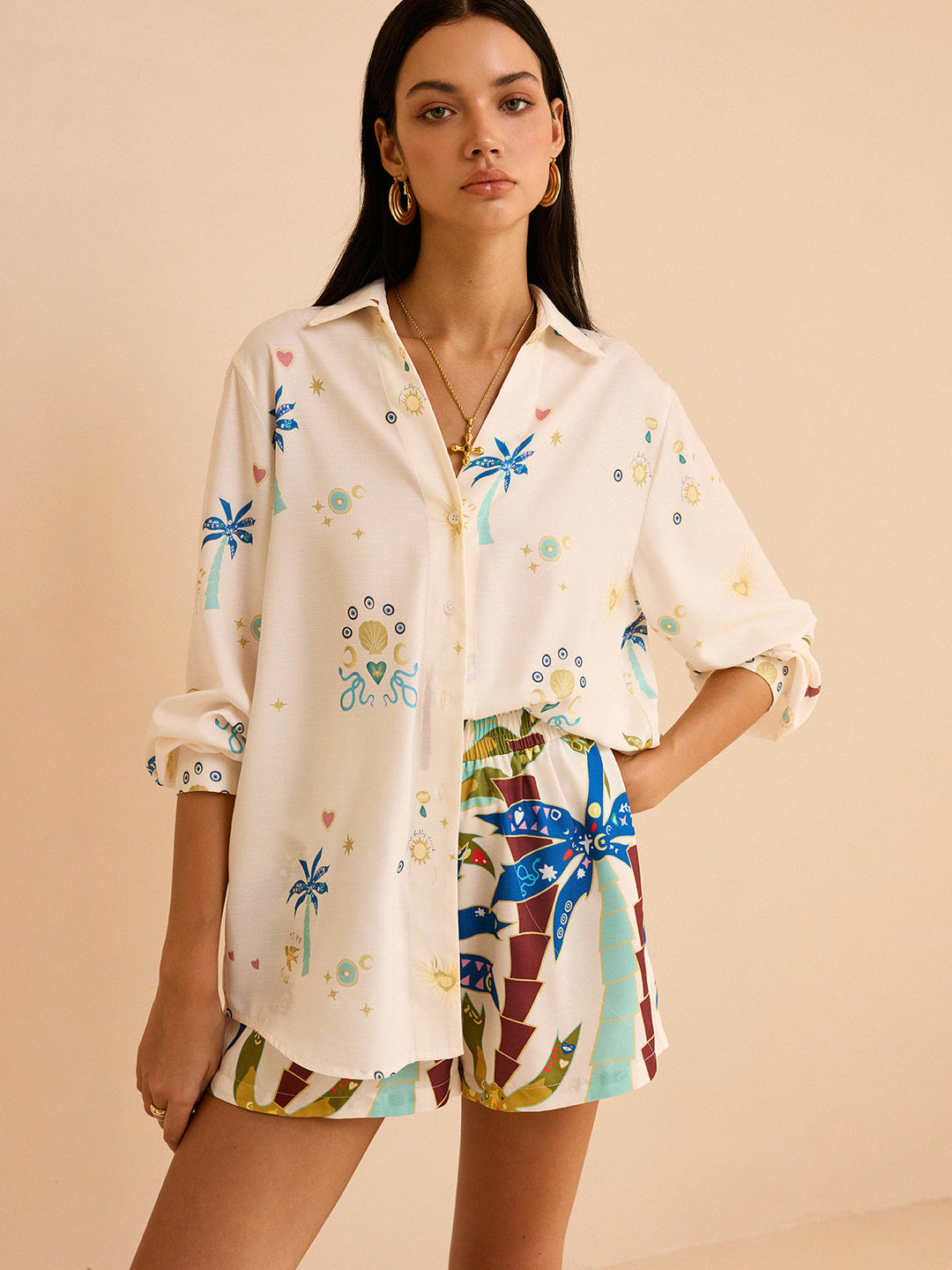 Tropisches Print-Shorts-Set
