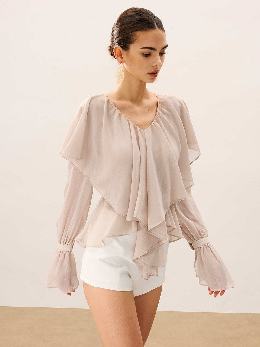 Halbtransparente Rüschen-Bluse aus Chiffon