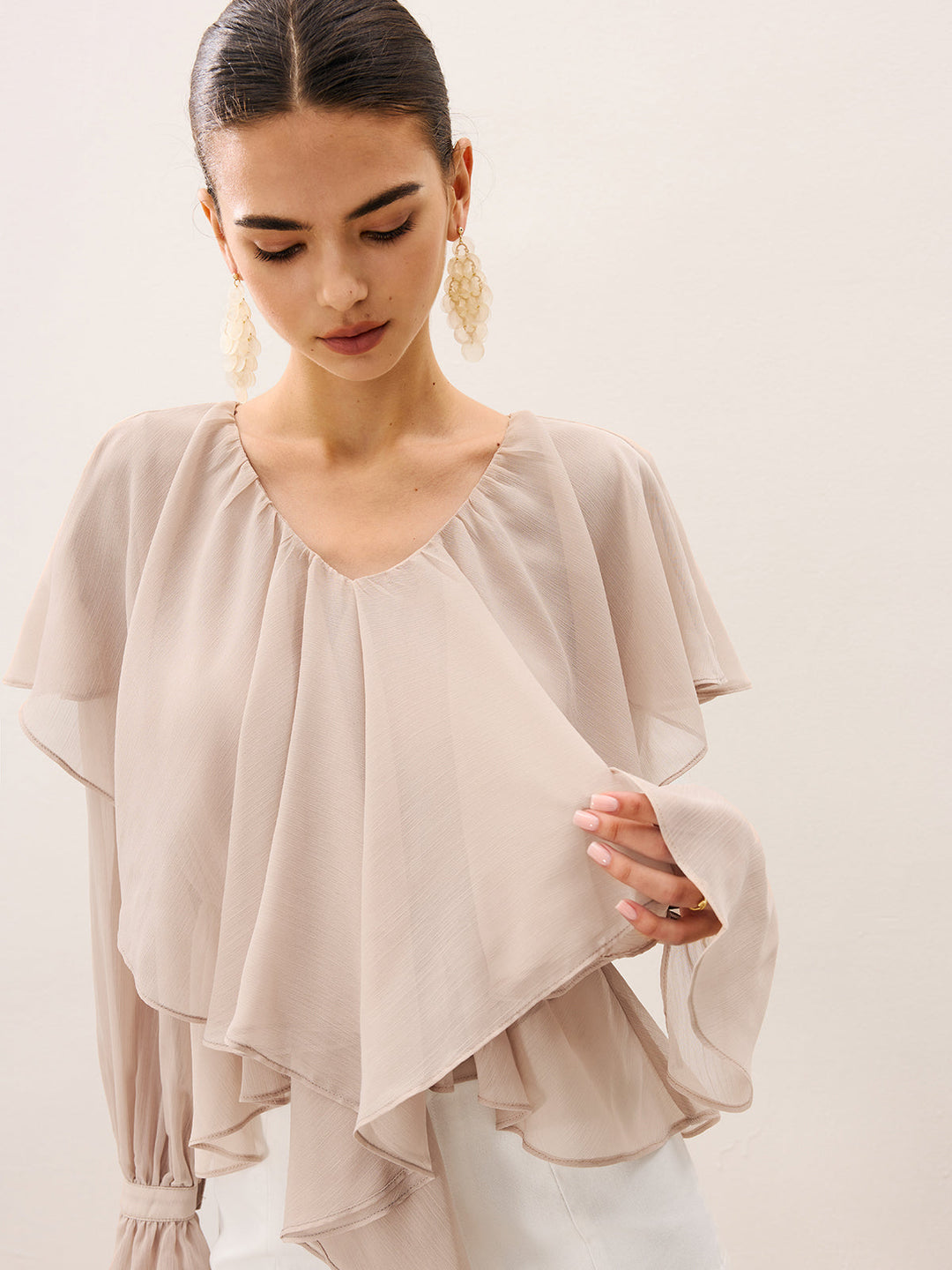Halbtransparente Rüschen-Bluse aus Chiffon