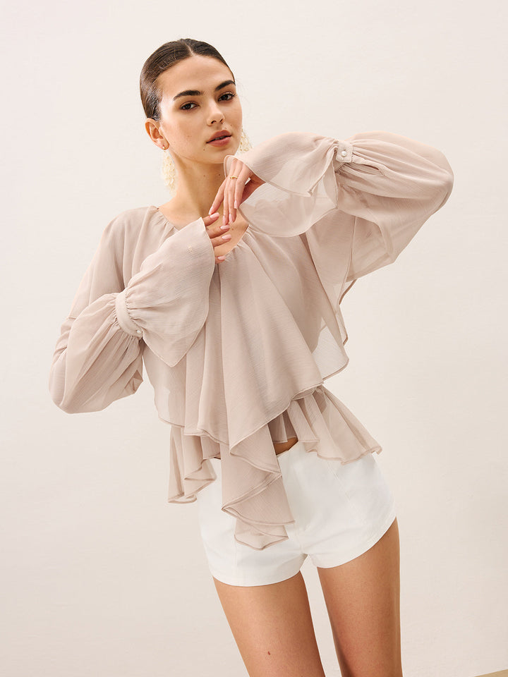 Halbtransparente Rüschen-Bluse aus Chiffon