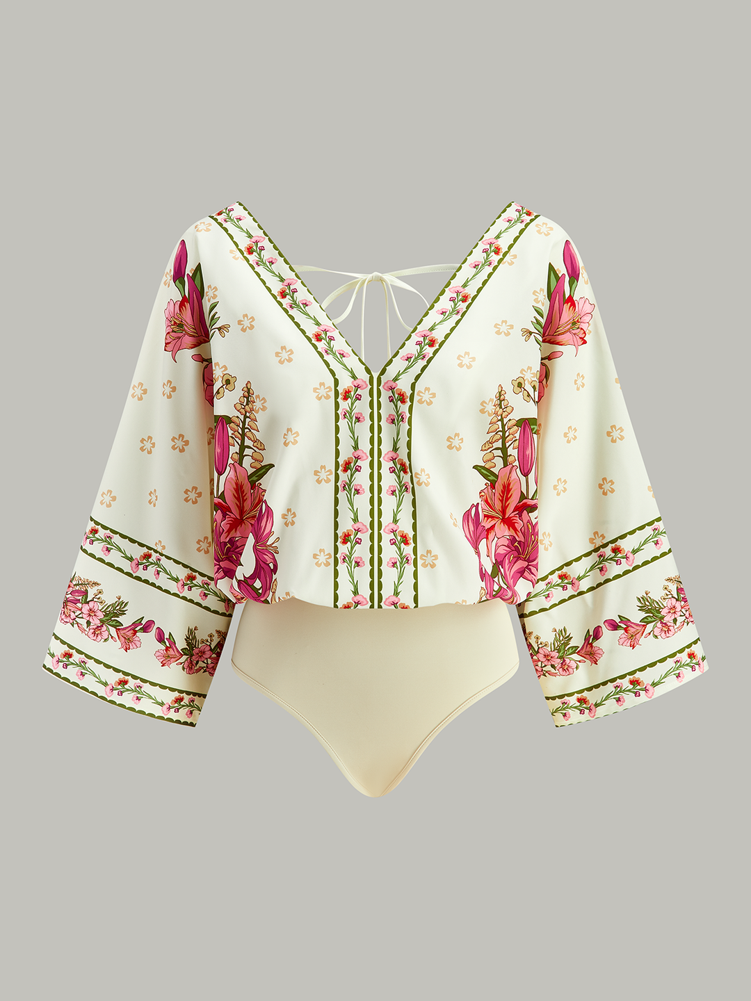 Blumenmuster V-Ausschnitt Bodysuit mit Bindeband am Rücken