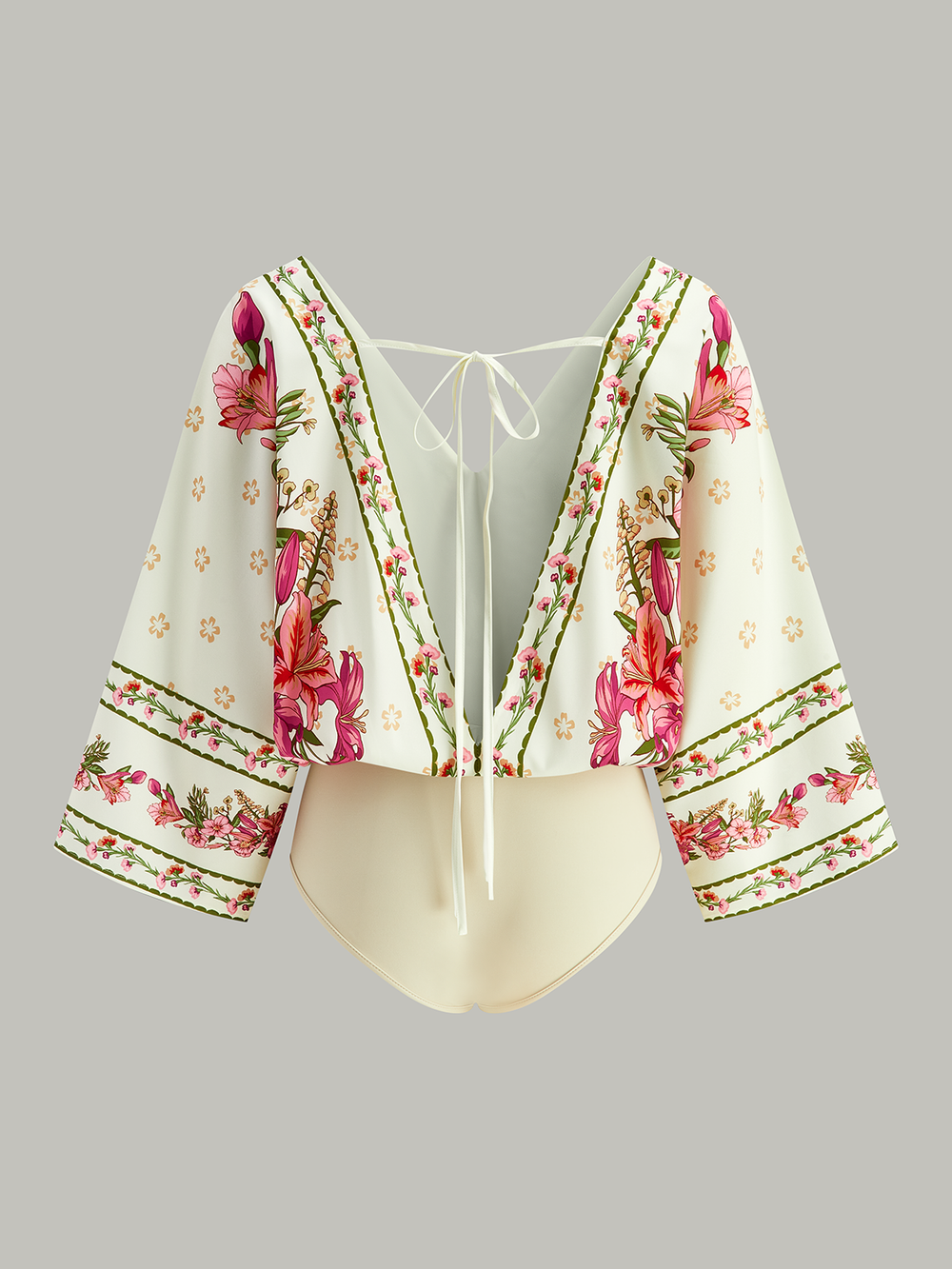 Blumenmuster V-Ausschnitt Bodysuit mit Bindeband am Rücken