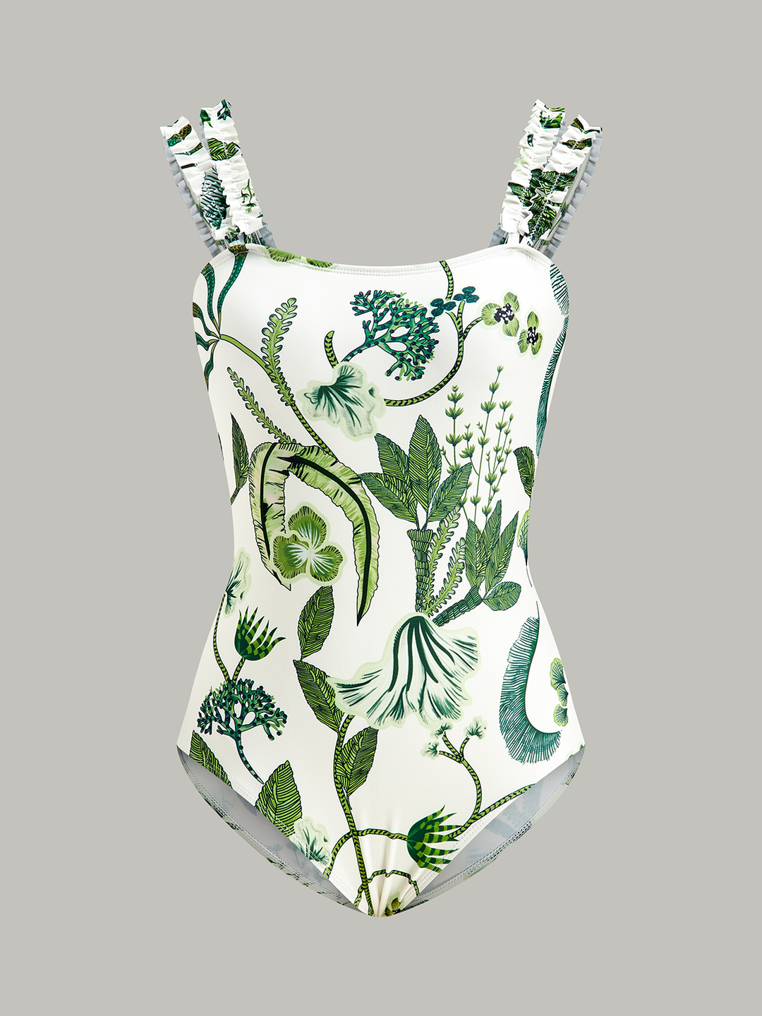Blumenprint-Badeanzug mit Rüschenträgern