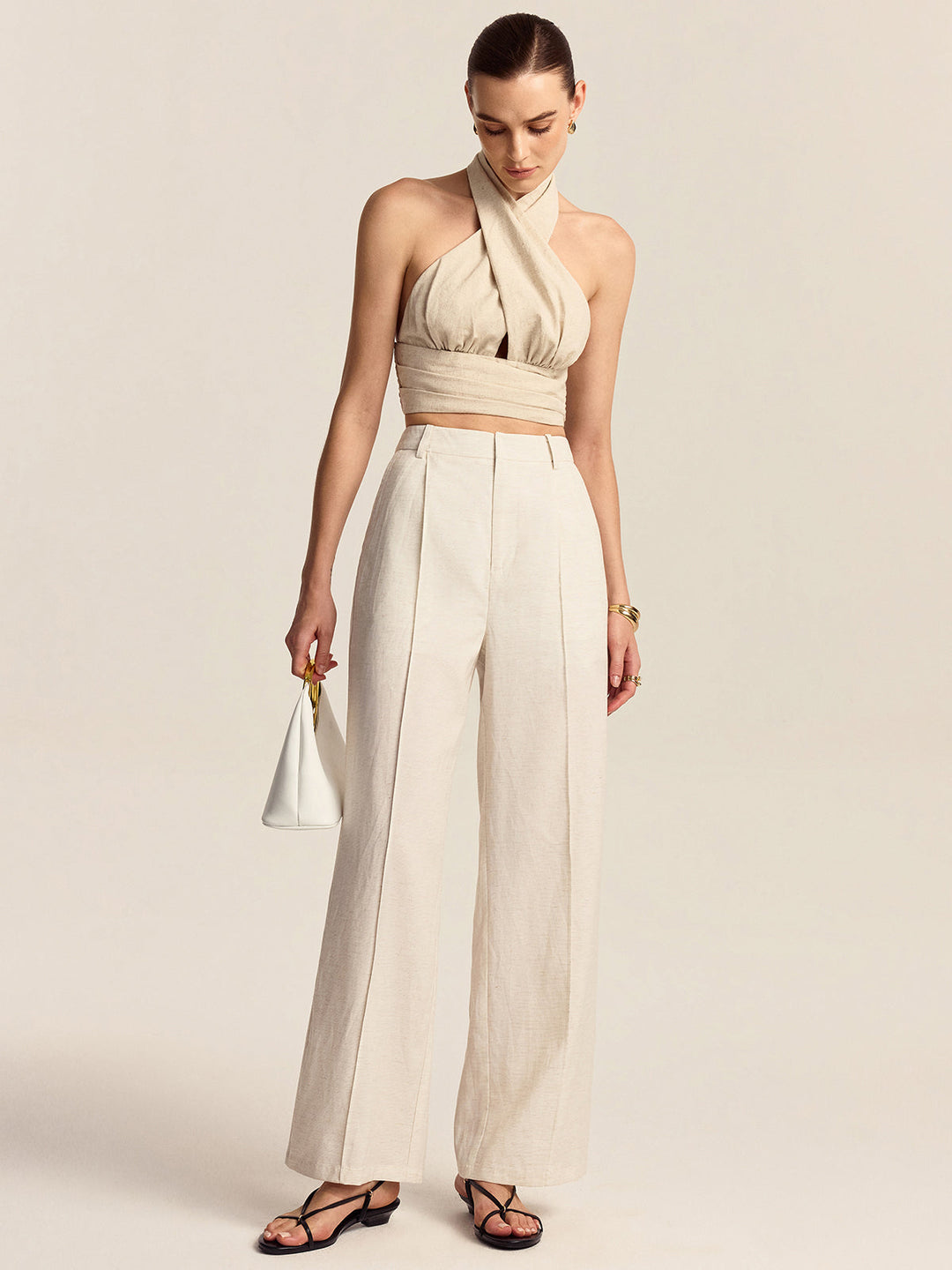 Leinen-Baumwoll-Halter-Crop-Top