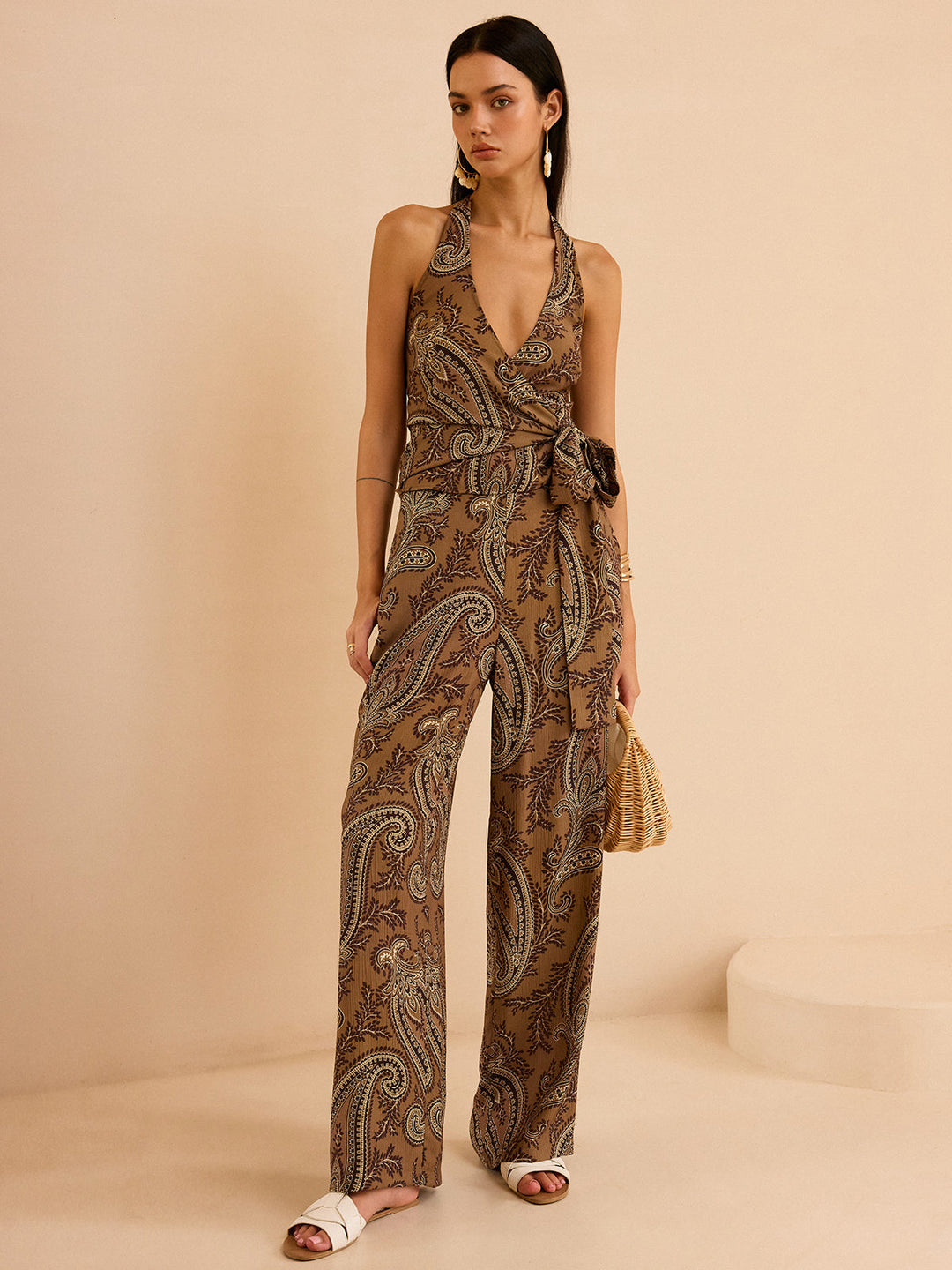 Paisley Print Neckholder-Oberteil und Hose Set