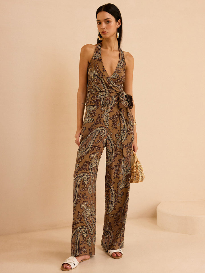 Paisley Print Neckholder-Oberteil und Hose Set