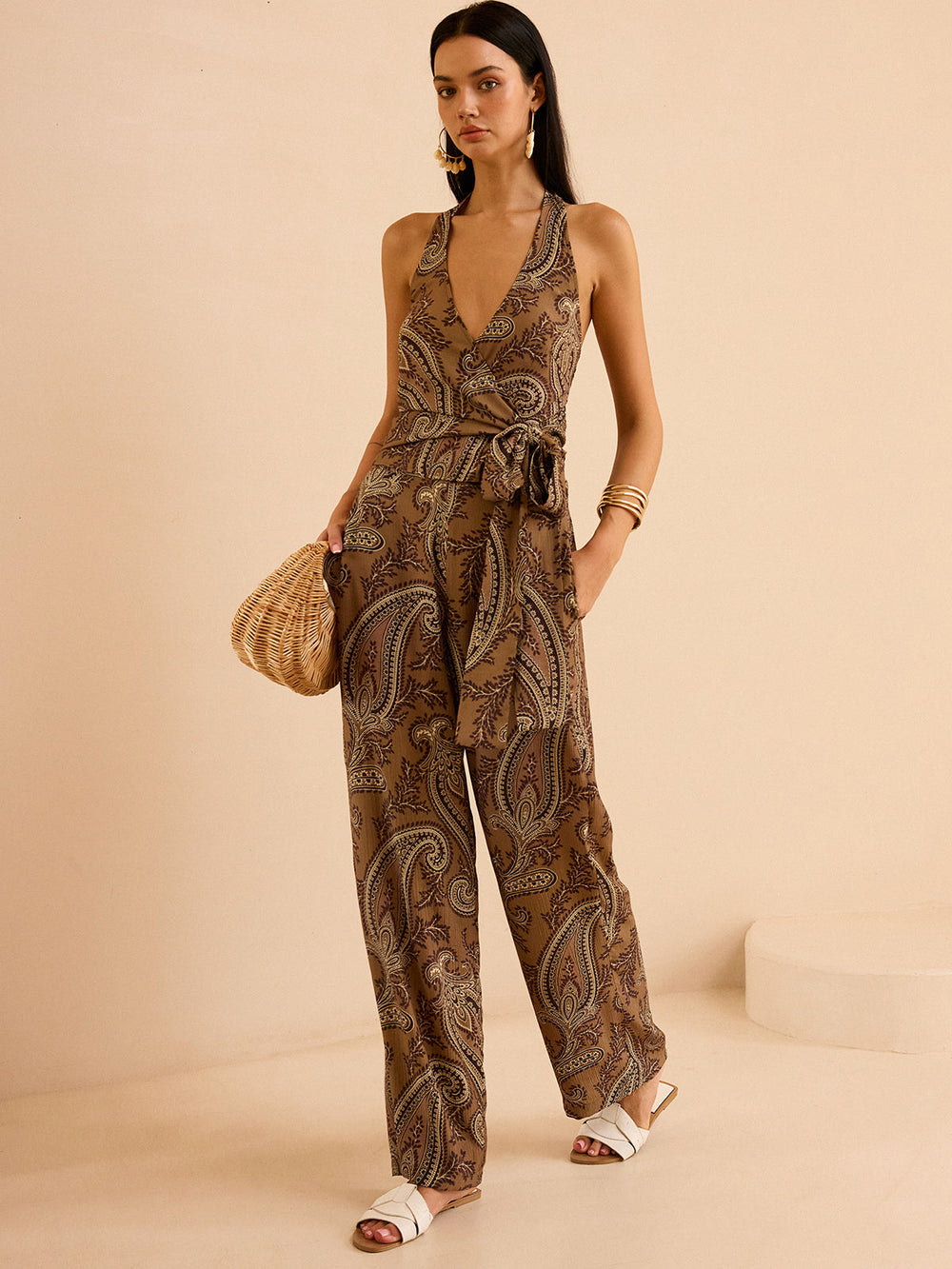 Paisley Print Neckholder-Oberteil und Hose Set