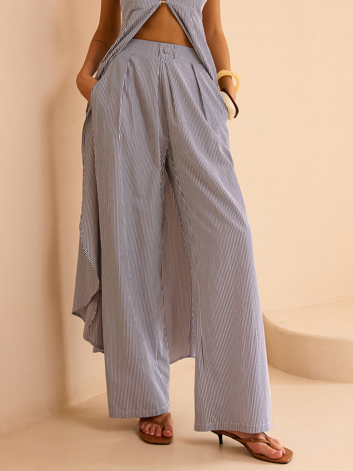 Gestreifte lange Cami-Top und weit geschnittene Hose Set