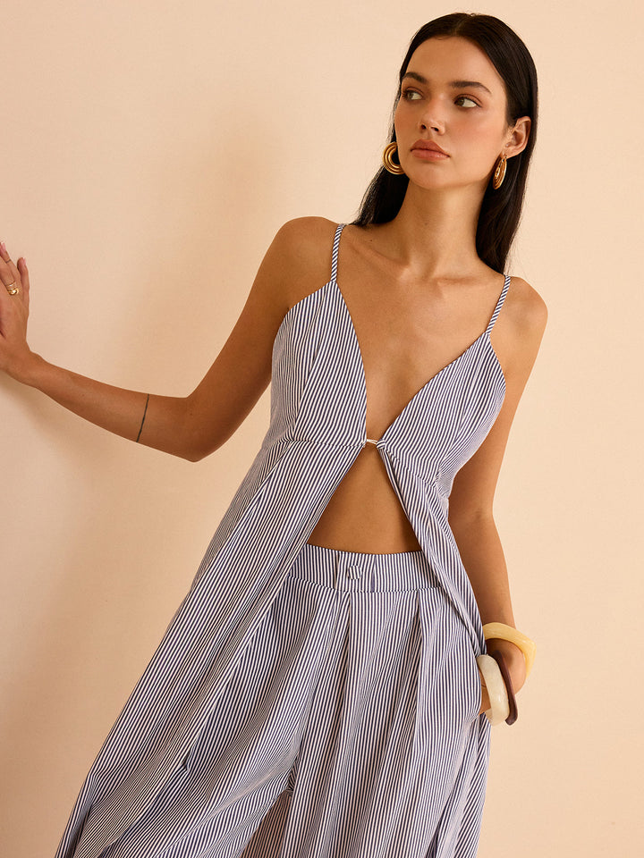 Gestreifte lange Cami-Top und weit geschnittene Hose Set