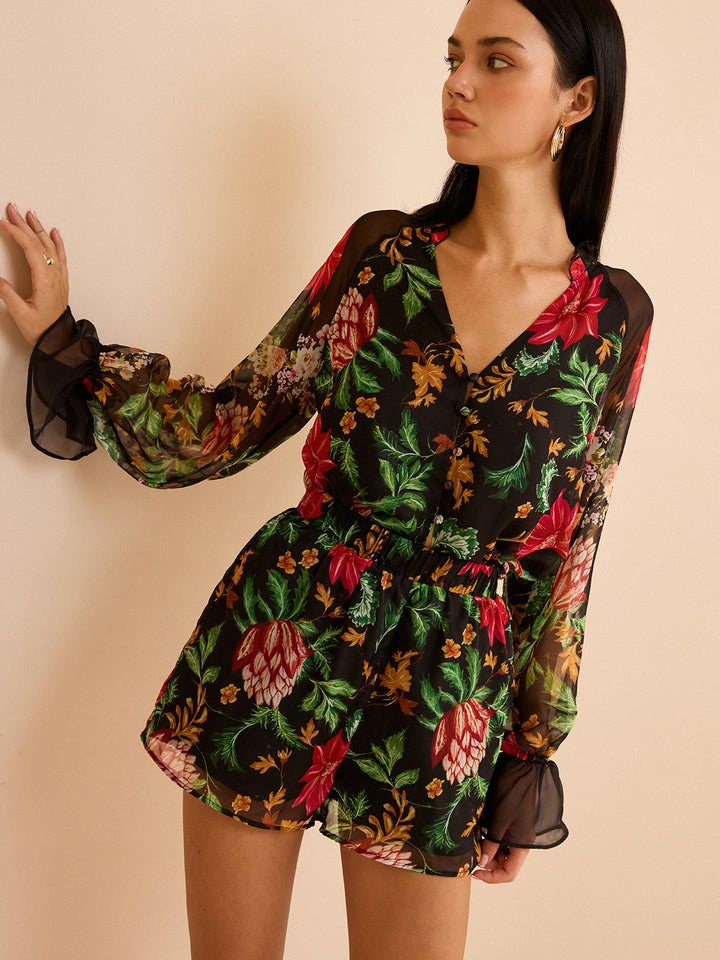 Chiffon Blumen-Bluse mit Blumenmuster