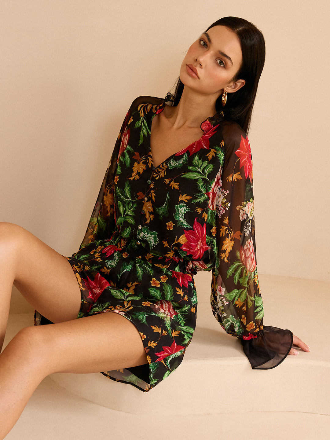 Chiffon Blumen-Bluse mit Blumenmuster