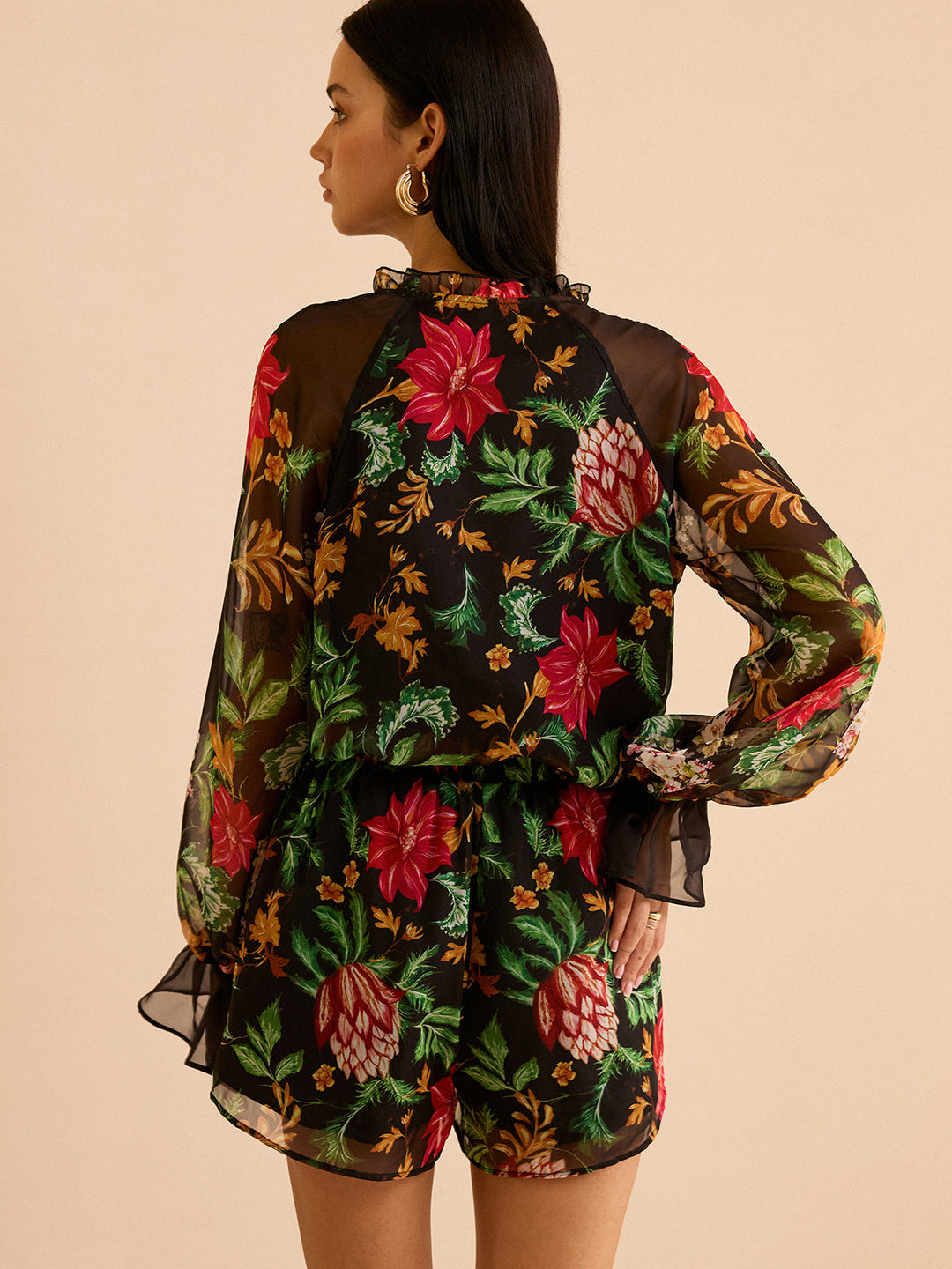 Chiffon Blumen-Bluse mit Blumenmuster